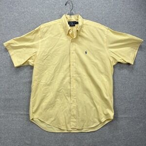 Ralph Lauren Shirt Mens Large Yellow Striped Blake 100% Two Ply Cotton Retro Y2K